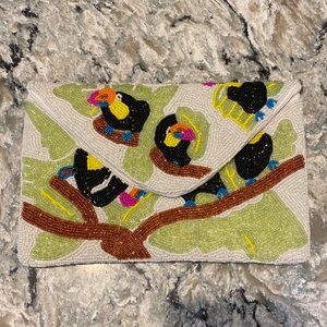 Adorable summer parrot beaded clutch crossboday bag